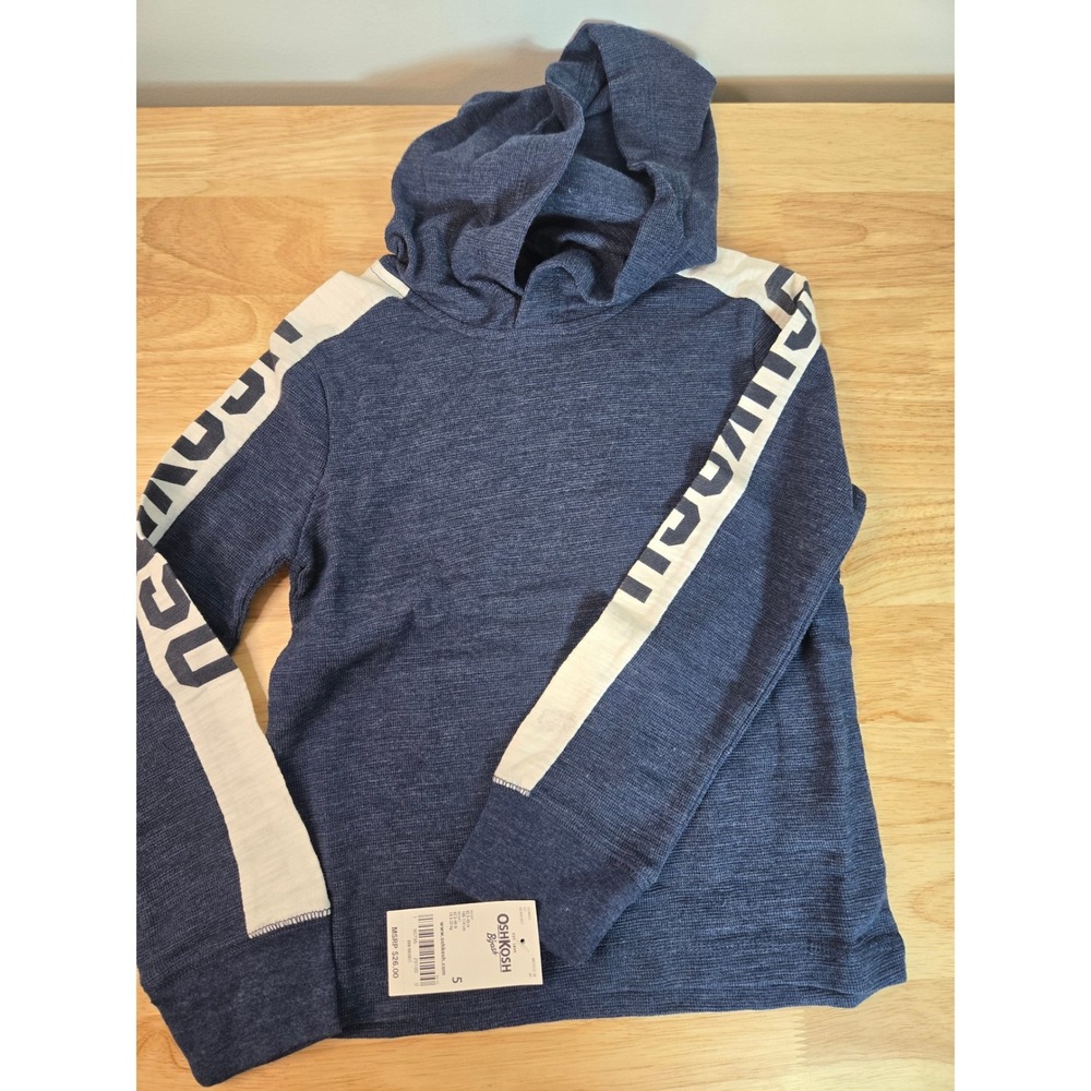 OshKosh B'gosh Boys Navy Blue Heathered Hooded Long Sleeve Graphic Tee Size 5